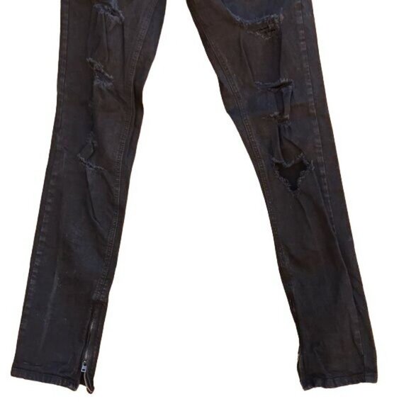 Hyper Denim Punk Slim Fit Distressed Black Goth Side Zip Jeans Skinny Size 30 - Picture 5 of 10